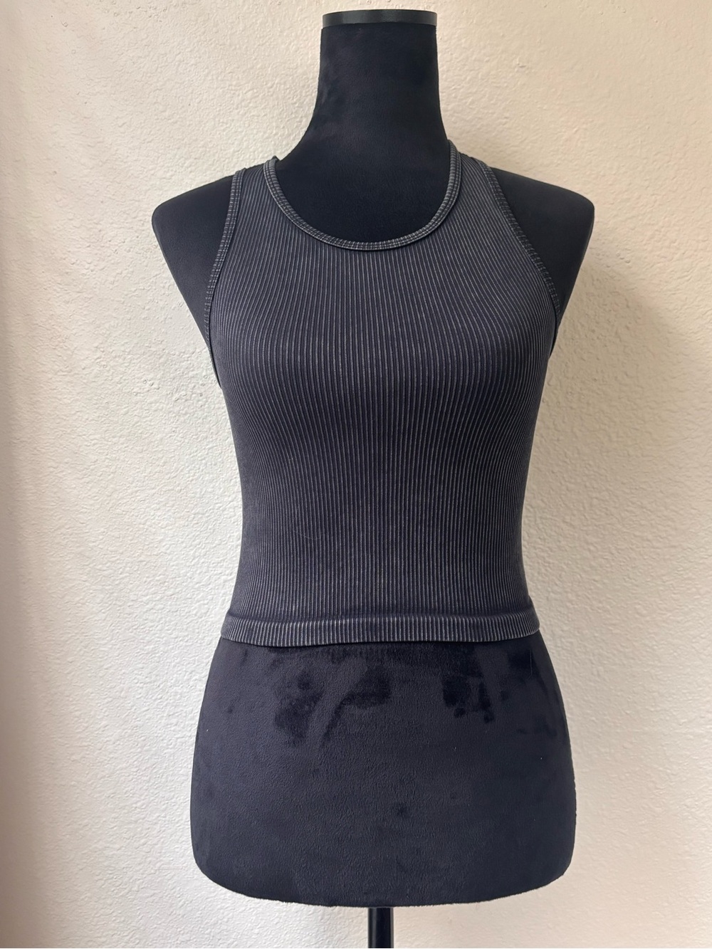 Daisy Black Ribbed Racerback Tank